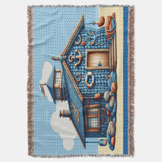Beach Hut KNIT AFBEELDING Deken (Voorkant Verticaal)