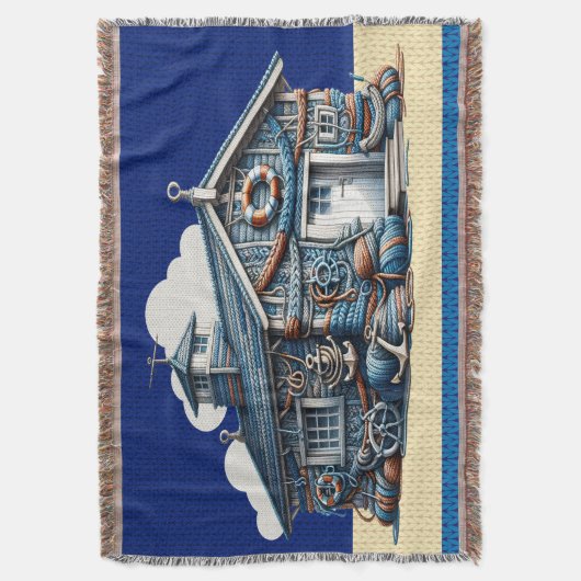 Beach Hut KNIT AFBEELDING Deken (Voorkant Verticaal)