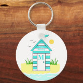 Beach Hut Light Blue Key Ring Sleutelhanger (Voorkant)