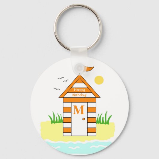 Beach Hut Oranje Key Ring Sleutelhanger (Voorkant)