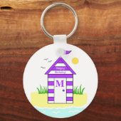 Beach Hut Paarse Key Ring Sleutelhanger (Voorkant)