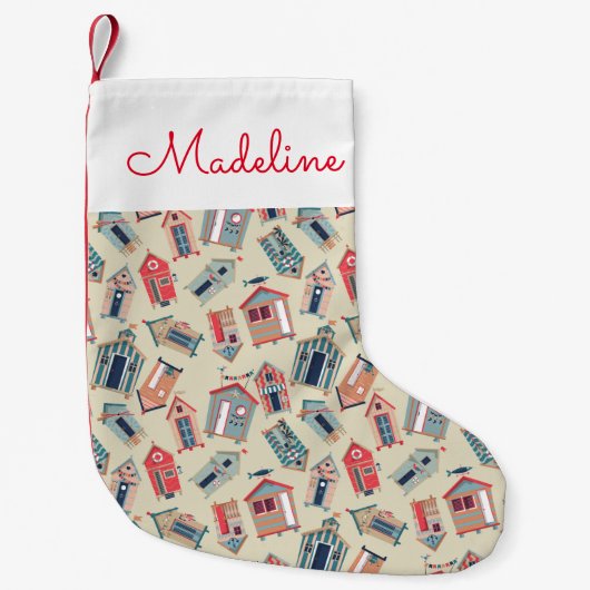 Beach Hut Pattern | Jouw namen toevoegen Kleine Kerstsok (Voorkant)