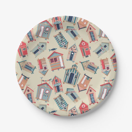 Beach Hut Pattern Papieren Bordje (Voorkant)