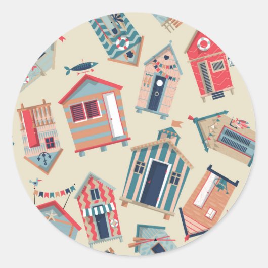 Beach Hut Pattern Ronde Sticker (Voorkant)