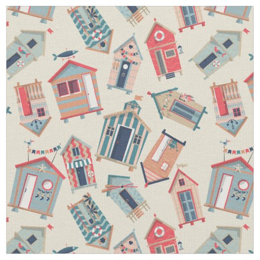 Beach Hut Pattern Stof (Close Up)