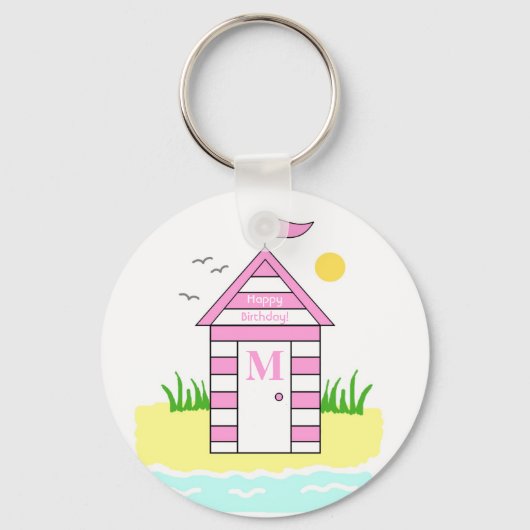 Beach Hut Pink Key Ring Sleutelhanger (Voorkant)