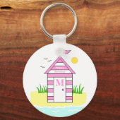 Beach Hut Pink Key Ring Sleutelhanger (Voorkant)