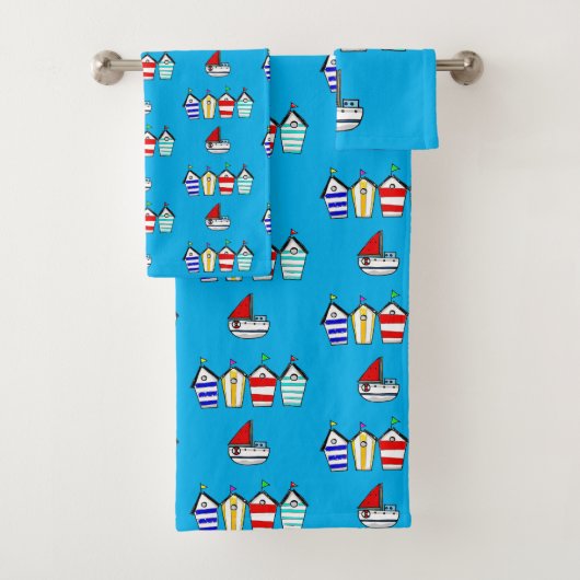 Beach Hut & zee Boat Bad Handdoek (Insitu)