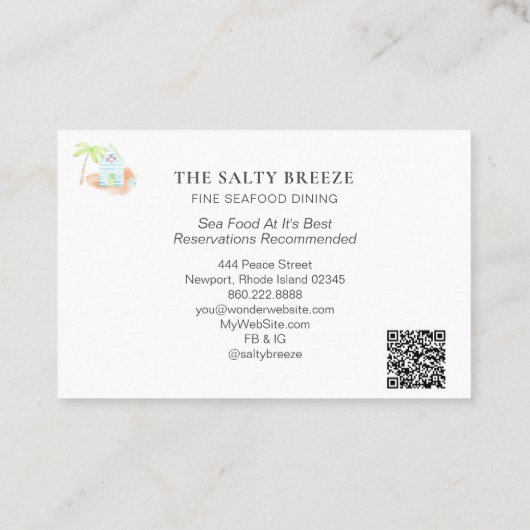 *~* Beach Hut Zee Sand Bucket Dining Tropical Palm Visitekaartje (Achterkant)