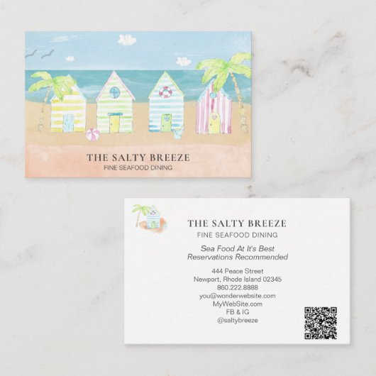 *~* Beach Hut Zee Sand Bucket Dining Tropical Palm Visitekaartje (Voorkant / Achterkant)