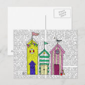 Beach Huts 1 Illustratie Briefkaart (Voorkant / Achterkant)