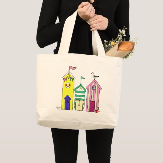 Beach Huts 1 Illustratie Grote Tote Bag (Voorkant (product))