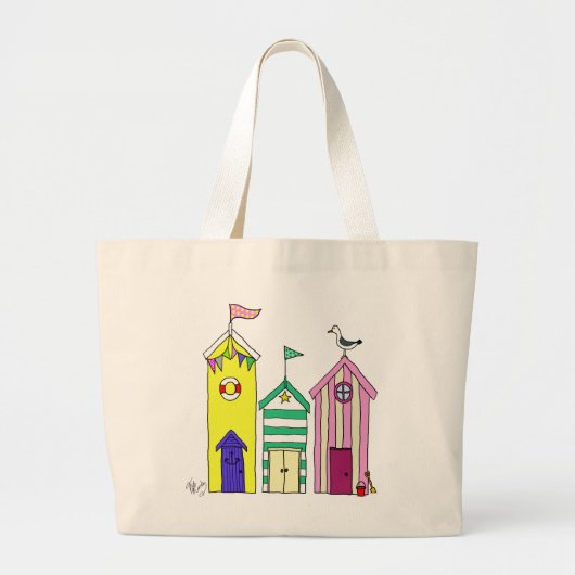 Beach Huts 1 Illustratie Grote Tote Bag (Voorkant)
