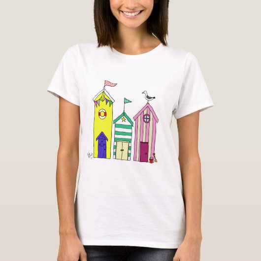 Beach Huts 1 Illustratie T-shirt (Voorkant)