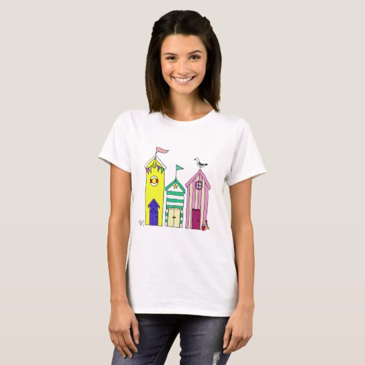 Beach Huts 1 Illustratie T-shirt (Voorkant volledig)