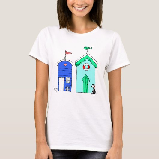 Beach Huts 2 Illustratie T-shirt (Voorkant)