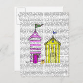 Beach Huts 3 Illustratie Briefkaart (Voorkant / Achterkant)