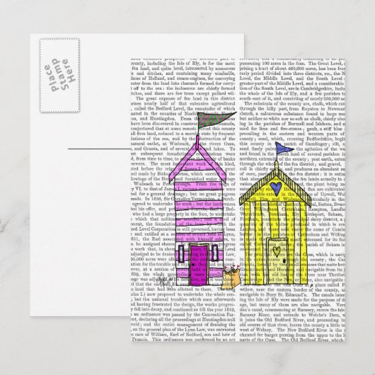 Beach Huts 3 Illustratie Briefkaart (Voorkant / Achterkant)