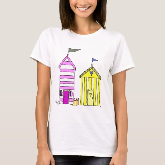 Beach Huts 3 Illustratie T-shirt (Voorkant)