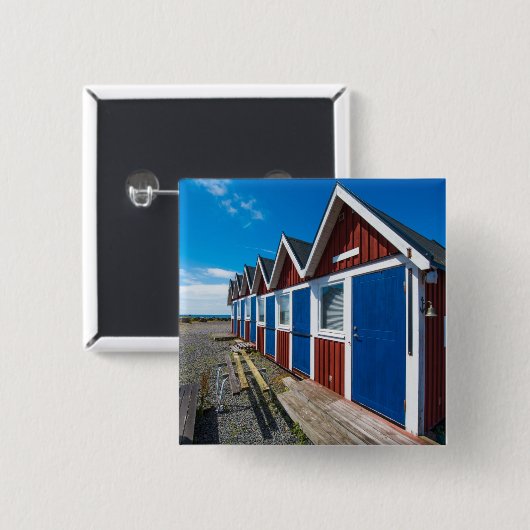 Beach Huts 3 Vierkante Button 5,1 Cm (Voorkant /achterkant)