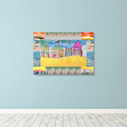 Beach Huts Abstract Canvas Afdruk (Insitu (Houten vloer))