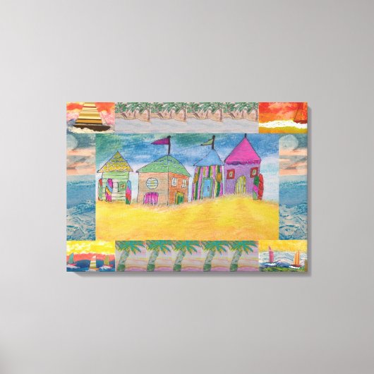 Beach Huts Abstract Canvas Afdruk (Voorkant)