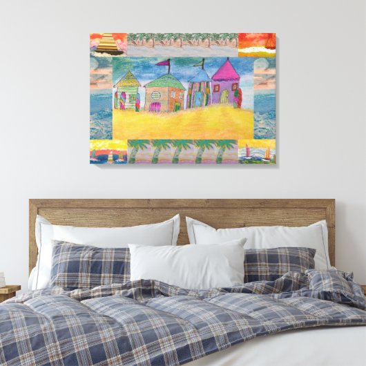 Beach Huts Abstract Canvas Afdruk (Insitu (Slaapkamer))