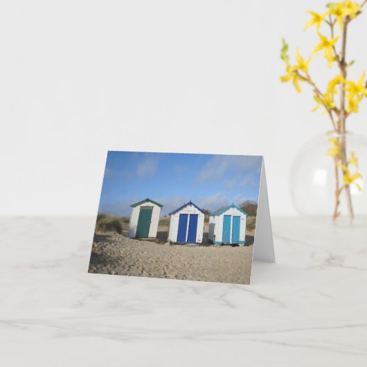 Beach huts and blue skies enlish sebe side foto kaart (Gele Bloem)