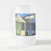 Beach huts and blue skies enlish sebe side foto matglas bierpul (Voorkant links)