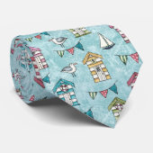 Beach Huts and Gulls Pattern Stropdas (Opgerold)
