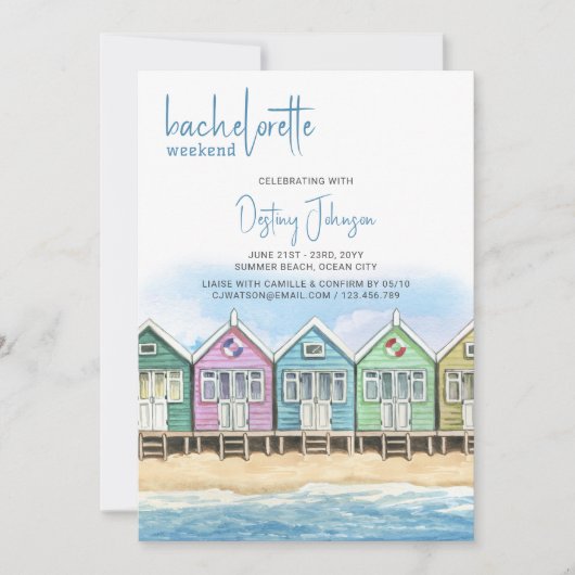 Beach Huts Bachelorette Weekend Itinerary Kaart (Voorkant)