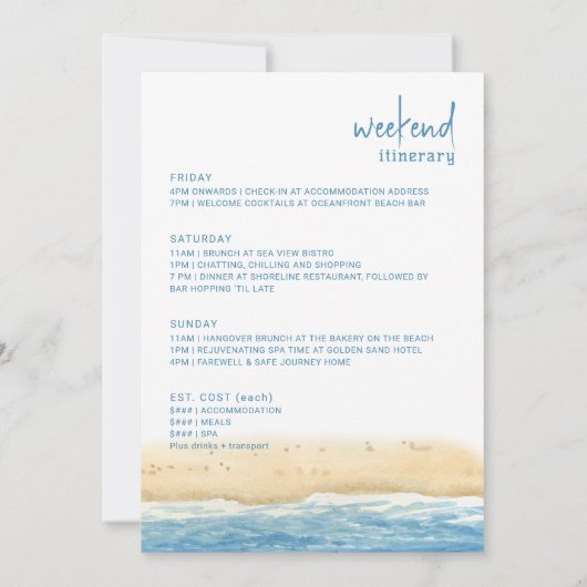 Beach Huts Bachelorette Weekend Itinerary Kaart (Achterkant)