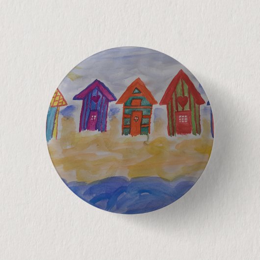Beach Huts Badge Ronde Button 3,2 Cm (Voorkant)