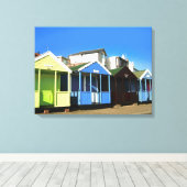 Beach huts blauw skies zand engele zeefoto canvas afdruk (Insitu (Houten vloer))