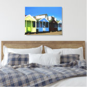 Beach huts blauw skies zand engele zeefoto canvas afdruk (Insitu (Slaapkamer))