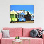 Beach huts blauw skies zand engele zeefoto canvas afdruk (Insitu (Woonkamer))