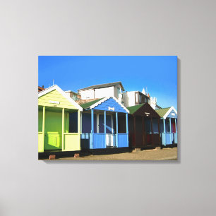 Beach huts blauw skies zand engele zeefoto canvas afdruk