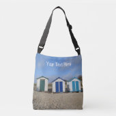 Beach huts blauw skies zand engele zeefoto crossbody tas (Voorkant)
