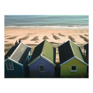 Beach huts blauw skies zand engele zeefoto foto afdruk