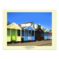 Beach huts blauw skies zand engele zeefoto