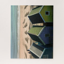 Beach huts blauw skies zand engele zeefoto legpuzzel
