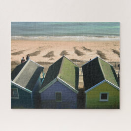 Beach huts blauw skies zand engele zeefoto legpuzzel