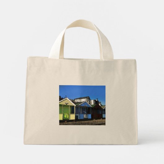 Beach huts blue skies zand engelse zee mini tote bag (Achterkant)