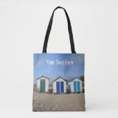 Beach huts blue skies zand engelse zee tote bag (Voorkant)