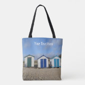 Beach huts blue skies zand engelse zee tote bag (Achterkant)