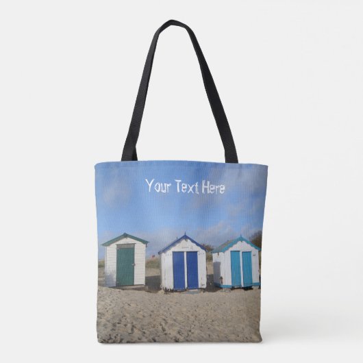 Beach huts blue skies zand engelse zee tote bag (Achterkant)