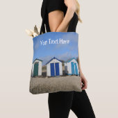 Beach huts blue skies zand engelse zee tote bag (Dichtbij)