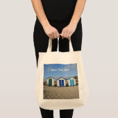 Beach huts blue skies zand engelse zee tote bag (Voorkant (product))