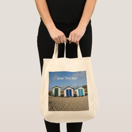 Beach huts blue skies zand engelse zee tote bag (Voorkant (product))