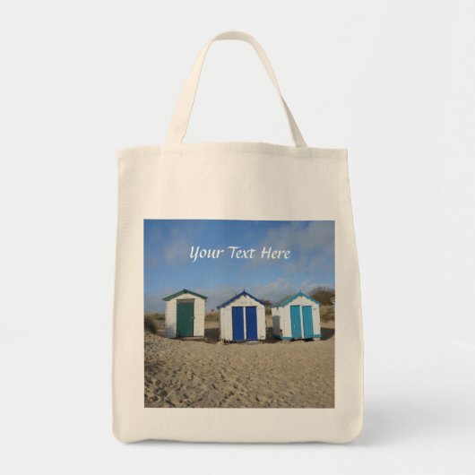 Beach huts blue skies zand engelse zee tote bag (Voorkant)
